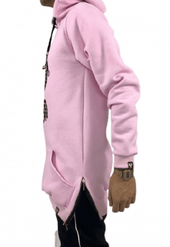 Blusa  moletom alongado canguru rosa